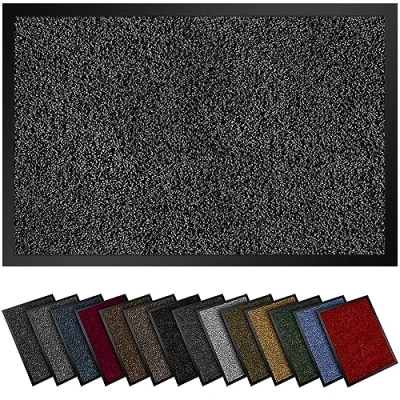 Abbildung von Hochwertige Fußmatte Anthrazit Schwarz 40x60cm groß für Innen &amp; Außen Schmutzfangmatte rutschfest, waschbar wetterfest Fussmatte Eingangsbereich Aussenbereich Läufer Flur dünn