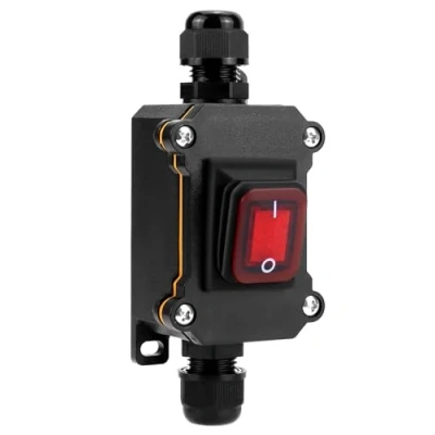 Abbildung von QWORK® IP65 wasserdichter Inline Kabelschalter mit roter Kontrollleuchte, 1224 V, 30 A, DPST Wippschalter, Dual Positions Ein/Aus Wippschalter
