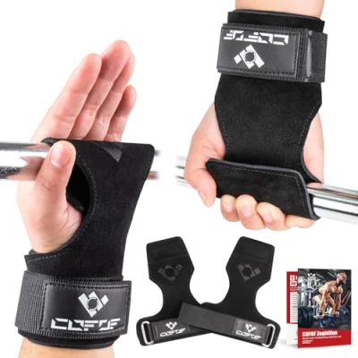 Abbildung von COFOF Zughilfen Leder, Lifting Straps für Bodybuilding, Gewichtheben, krafttraining &amp; Fitness, Speziell Entwickelt schwere Gewichte, Profi Frauen und Männer (Schwarz)