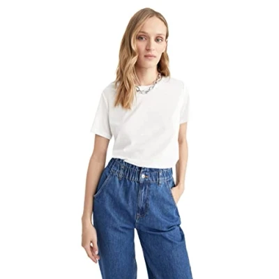 Abbildung von DeFacto Damen Z7931AZ T Shirt, Ecru, L