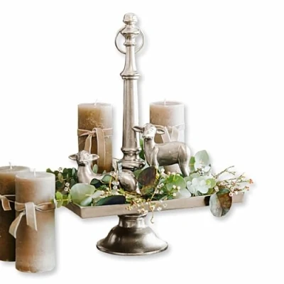 Abbildung von Loberon Stylebox Osterlamm, edles Oster Set, Etagere, Kerzen, Girlande &amp; Deko Lamm, Ostern, Osterdekoration, Dekoobjekte, Aluminiumguss, Wachs, Eisen, Silber