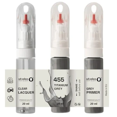 Abbildung von SD COLORS Titan Grau 455 Lackstift, 20 ML, praktischer Pinsel für die Reparatur von Kratzern (Farbe + Grundierung Lack).