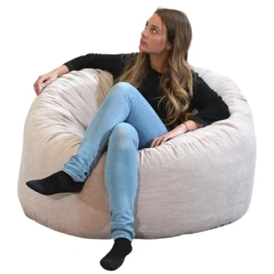 Abbildung von Sitzsack XXL 100 cm Erwachsene und Kinder Weich Bequem Optimale Unterstützung für den Rücken mit Füllung Sessel, Gaming Sitzsack, Bean Bag Chair (Beige)