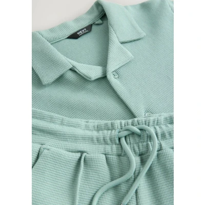 Abbildung von Next Regular FIT Textured Revere Collar Short Sleeve SET Shorts für Kinder, Größe: 116, Mineral blue