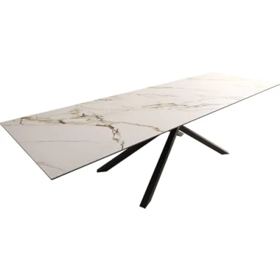 Abbildung von Esstisch Edge 300x100 Keramik Calacatta Luxe Weiß Gold Grau Kreuzgestell Rechteck Schwarz
