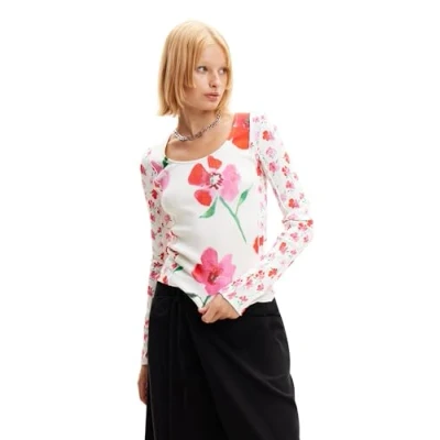 Abbildung von Desigual Patchwork Langarmshirt, Damen, Größe: Small, White