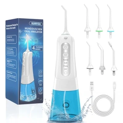 Abbildung von SURFOU Munddusche Kabellos Water Flosser for Teeth, Elektrische Zahnseide Oral Irrigator Zahndusche Wasser Zahnreiniger, Zahnzwischenraumreiniger Elektrisch Wasserflosser für Zähne