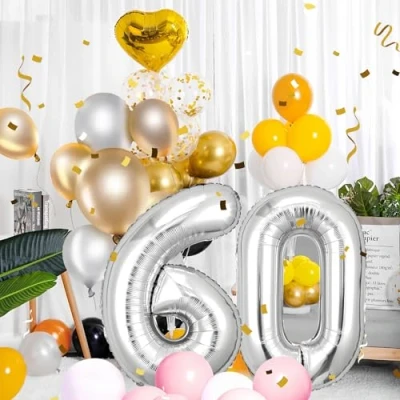 Abbildung von ballonluftballon 60 jahre Sliber ballons 40&quot; 101cm Geburtstagsdeko Folienballon Zahl Deko zum Geburtstag fliegt mit Helium für Männer Frauen Geburtstagsparty Jubiläum…
