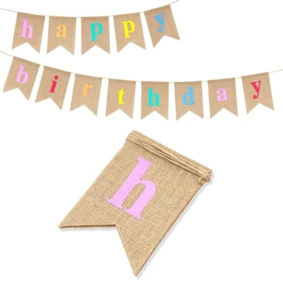 Abbildung von G2PLUS Happy Birthday Girlande Banner, 11.5 Fuß Geburtstag Wimpel Girlande, Vintage Hessischen Wimpelkette mit 13 STK Wimpeln für Party Dekoration