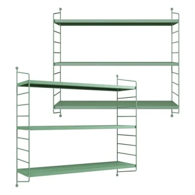 Abbildung von [en.casa] Modulares Wandregal Strängnäs 2er Set Metallregal Pastellgrün Hängeregal mit 3 Regalböden Badregal Küchenwandregal Wandablage Wohnzimmer