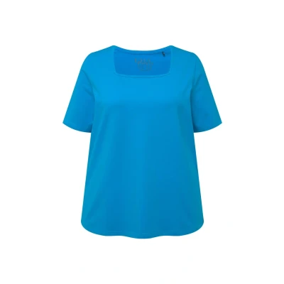 Abbildung von Ulla Popken Carreeausschnitt Halbarm Tshirt basic, Damen, Größe: 58/60, Sapphire blue