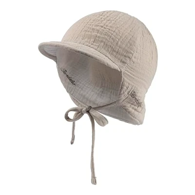 Abbildung von Sterntaler Wende Schirmmütze mit Nackenschutz und Bindeband Baby Mütze aus Musselin angeschnittenen Ohrenklappen Jungen Babymütze beige, 45