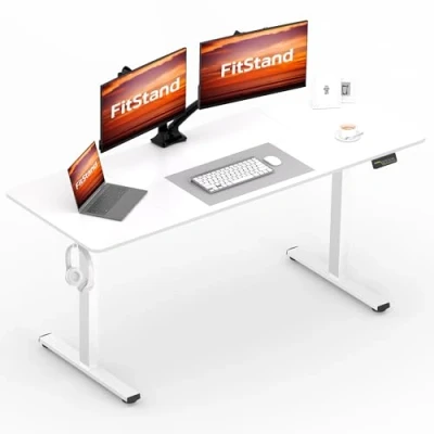 Abbildung von FitStand FQ1 160x60cm höhenverstellbarer Schreibtisch Electric Lift Desk mit Tischplatte, Stehpult, Computertisch Haken, Kindersicherung, Memory Funktion für Büro und Zuhause Weiß