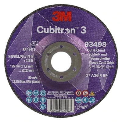 Abbildung von 3M Cubitron 3 Cut and Grind Schruppscheibe, 93498, 36+, T27, 125 mm x 3,2 22,23 mm, EN, 10/Pack