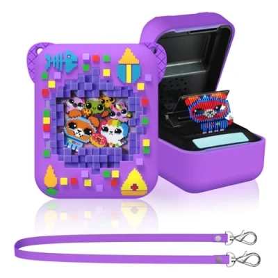 Abbildung von Schutzhülle für Bitzee Interactive Toy Digital Pet, MOWYEOK Mit Lebensmitteldruck, Kompatibel der Zubehör des Lanyard (Lila)