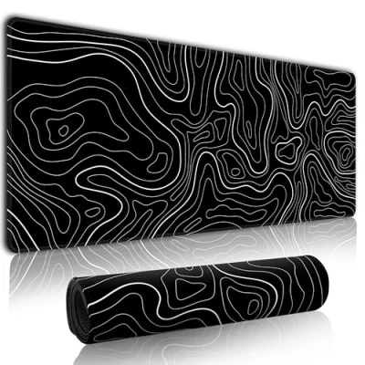 Abbildung von Schwarzes minimalistisches, topografisches großes Mauspad, Gaming, 80 x 30 cm, Tastatur Schreibtischunterlage mit 3 mm rutschfester Unterseite, Mauspad für Gaming Büro