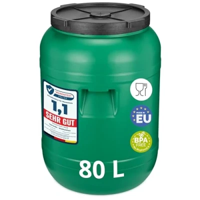 Abbildung von Garronda Weithalsfass 80 Liter Futtertonne mit Deckel ohne Dichtung BPA freier HDPE Futterbehälter für Wasser, Lagerung, Tierfutter, Sauerkraut und Gurken GD 0142