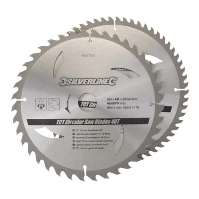 Abbildung von Silverline Hartmetall Kreissägeblätter mit 40 und 60 Zähnen, Doppelpckg. 250 x 30; Reduzierringe: 25, 20 u. 16 mm (991704)