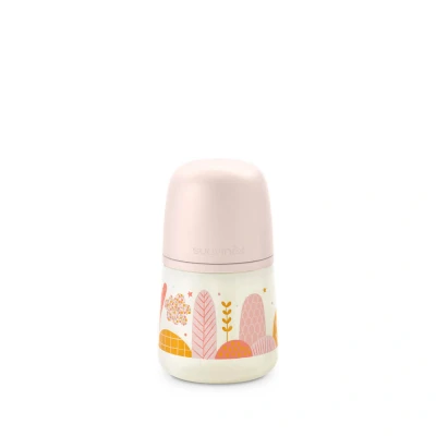 Abbildung von Suavinex, Babyflasche 150 ml mit physiologischem Sauger SX Pro aus Silikon, Anti Colic Ventil, Langsamer Nahrungsfluss (S), für Neugeborene, Babys +0 Monate, Dreams Pink