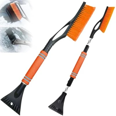 Abbildung von May Huang Auto Eiskratzer mit Besen 60cm, 2 in1 Reinigungsbürste Schneebesen, Schneebürste Schneekratzer und Bürste Schaumstoffgriff für PKW, LKW SUV (Orange)