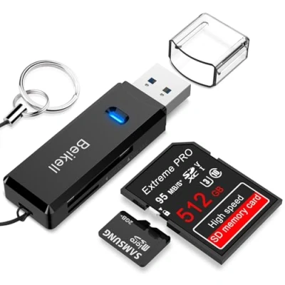 Abbildung von Beikell USB 3.0 Kartenleser, Highspeed Kartenlesegerät Unterstützt SD/Micro SD/TF/SDHC/SDXC/MMC kompatibel mit Windows/Mac/OS usw.