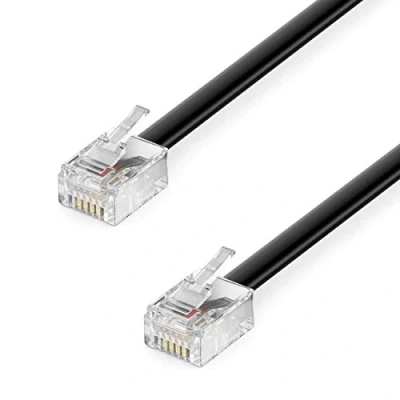 Abbildung von deleyCON 2m Telefonkabel RJ11 Modularkabel 6P4C Westernkabel auf Stecker Flachkabel Telefondose Modem Router Fax ISDN DSL VDSL Internet Schwarz