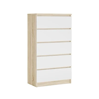 Abbildung von 3E 3xE living.com Komodenschrank mit 5 Schubladen, Farbe: Sonoma Eiche/Weiss, A: 70 x 125 39 cm