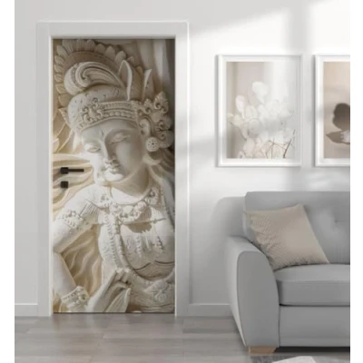 Abbildung von MyMaxxi Tür bekleben mit Türtapete Selbstklebend 90x200 Buddha Wellen verschönern Türfolie Türaufkleber XXL Aufkleber Folie Türposter Türklebefolie Buddhismus Stein Wand Weiss