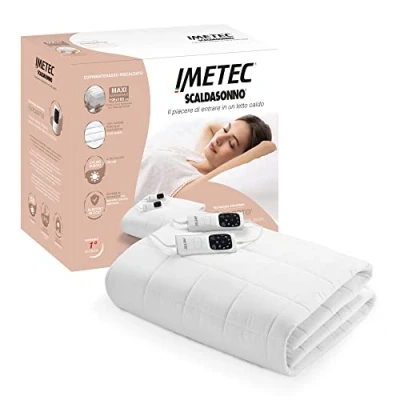 Abbildung von Imetec Scaldasonno Adapto Maxi, Spann Wärmeunterbett für Doppelbett, 195 x 165 cm, schnelle Erwärmung, personalisierbare Temperatur, 100 % gesteppte Perkal Baumwolle, Doppelsteuerung, 6 Temperaturen