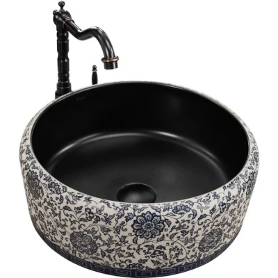 Abbildung von wohnwerk.idee Aufsatzwaschbecken Waschbecken Vintage Blau Ornamente Blumen Florisa