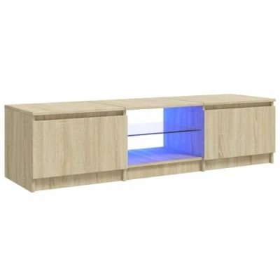 Abbildung von vidaXL TV Schrank mit LED Leuchten Lowboard Sideboard Fernsehschrank Fernsehtisch Möbel Tisch Board HiFi Sonoma Eiche 140x40x35,5cm