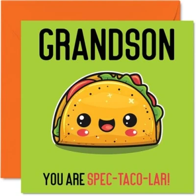 Abbildung von Stuff4 Geburtstagskarte für Enkel Spec Taco lar lustige von Großeltern, Enkel, Geburtstagsgeschenke, 145 mm x mm, Witz Grußkarten Männer und Ihn