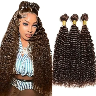 Abbildung von Tuheerst Echthaar Tressen Bundles Human Hair Extensions Curly Wave 3 Brasilianische Haare Bündel Long #4 Total 300g Remy for Woman 30 Zoll