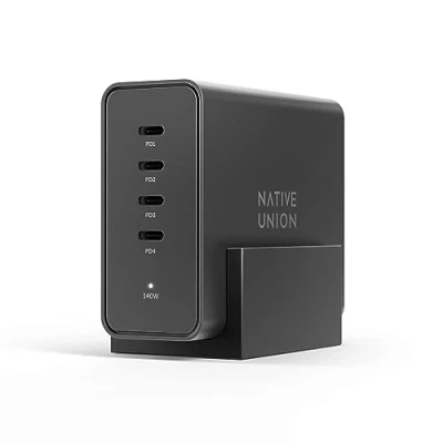 Abbildung von Native Union Fast GaN Ladegerät PD 140W 4 Port Power Delivery 3.1 Desktop Ladestation mit Schreibtischständer Für MacBook Pro, iPads, iPhones, Pixel, Galaxy &amp; die Meisten Typ C Geräte