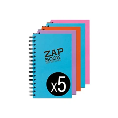 Abbildung von Clairefontaine 8360C Packung mit 5 Zeichenheften ZAP Books Doppelspiralbindung im Hochformat BOOK, DIN A5, 160 Blatt, 80g, blanko, Sortierung gemischt, 1 Pack