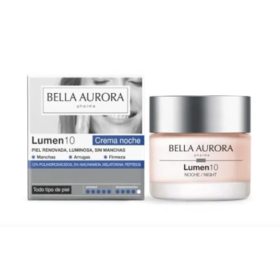Abbildung von Bella Aurora Lumen10 Nachtcreme gegen Flecken, Global mit Polyhydroxysäuren, Niacinamid und Melatonin Liposoma, Regeneration, Elastizität intensive Feuchtigkeitspflege, 50 ml