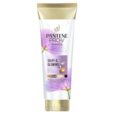 Abbildung von Pantene Pro V Silky &amp; Glowing Pflegespülung mit Biotin und Keratin Reconstruct 160ml. Miracles Hilft, Trockenes, Gesträhntes Haar zu Reparieren. Wirkt als Feuchtigkeitsspender