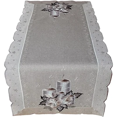 Abbildung von matches21 Tischläufer Olivia Kerzen Advent Stick Heimtextilien Mitteldecke grau Silber Poly 1 STK 40x90 cm