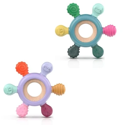 Abbildung von Beißring für Babys, Baby Zahnen Spielzeug aus Silikon, Ruder Greifling Beißspielzeug, BPA frei Nursing Zubehör 3+ Monate Babys Kleinkinder(Ruder A+B)