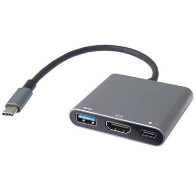 Abbildung von PremiumCord Adapter USB C auf HDMI + USB3.0 PD, 3.2 Typ Stecker HDMI, USB3.0, PD Buchsen, Erweiterte Spiegelfunktionen, Auflösung 4K 2160p, FULL HD 1080p, Farbe schwarz, Länge 20cm