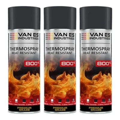 Abbildung von 3X hitzebeständiger Lack Anthrazit Grau 800C Grillfarbe Thermolack Ofen Spray 400ml