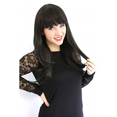 Abbildung von Prettyland Damen 50cm lange Gestufte Perücke Innenschwung Glatt Mittellang Schwarz Black Wig C1459
