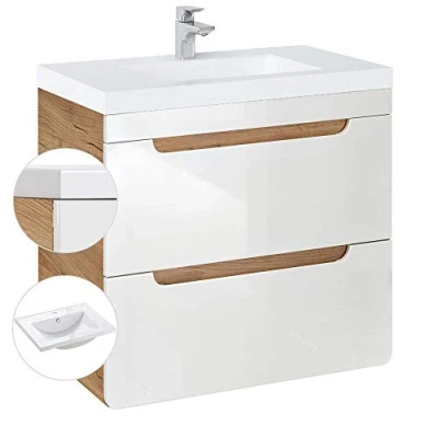Abbildung von Lomadox Waschtisch LUTON 56, weiß mit Wotan Eiche Nb. 61/63/46 cm