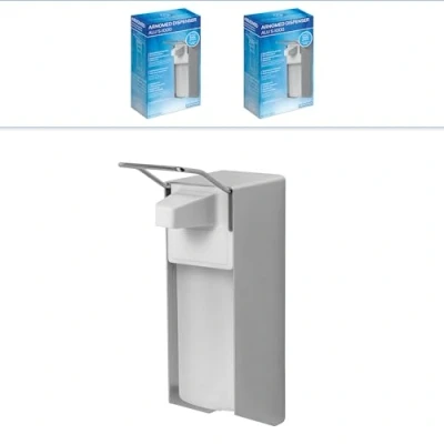 Abbildung von 2x ARNOMED Desinfektionsspender Aluminium, Seifenspender kurzer Armhebel für 1000ml, zur Wandbefestigung, Eurospender Desinfektionsmittel, Soap Dispenser, Desinfektionsmittelspender