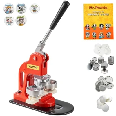 Abbildung von VEVOR Buttonmaschine Knopfmachermaschine 58 mm, Badge Punch Press 500 Stk. Blechdeckel, DIY Machine Abzeichen Button Maker, 250 Kunststoffunterteile + Eisenunterteile Maker