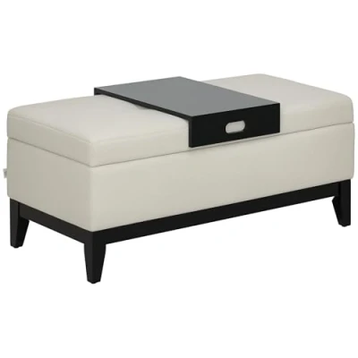 Abbildung von HOMCOM Sitzbank mit Stauraum Polsterbank belastbar bis 120 kg Bettbank Aufbewahrungsbox Schaumstoff für Wohnzimmer Schlafzimmer Cremeweiß 107 x 50 44 cm