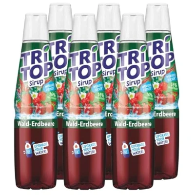 Abbildung von TRI TOP Wald Erdbeere kalorienarmer Sirup für Erfrischungsgetränk, Cocktails oder Süßspeisen wenig Zucker (6 x 600ml)