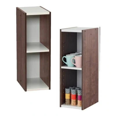 Abbildung von Iris Ohyama Platzsparendes Regal, Schlank, 2 Ebenen, Set aus 2, Braun, Verstellbar, Modular, Für Wohnzimmer, Homeoffice, Schlafzimmer, Organisation, Bücher, CD, Dekor, Einfache Montage, UB 6020
