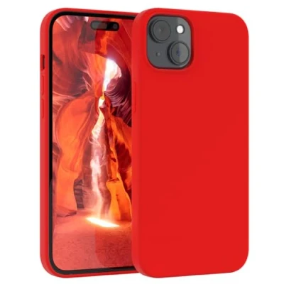 Abbildung von EAZY CASE Premium Silikon Handyhülle kompatibel mit iPhone 15 Plus Slimcover Kameraschutz und Innenfutter, Silikonhülle, Schutzhülle, Bumper, Handy Case, Hülle, Softcase, Rot