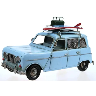 Abbildung von Schick Design Metallauto hellblau 32 cm mit Bilderrahmen und Spardose Auto Metall PKW Oldtimer Nostalgie